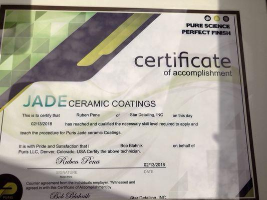 This is a certification of application for Jade Quartz ceramic