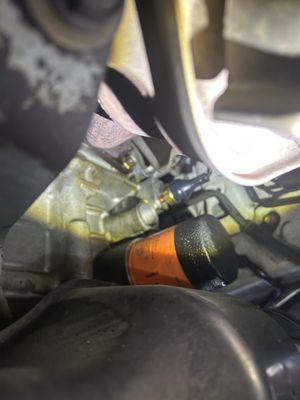 the bolt to the oil pressure switch sticking way out. Oil everywhere in engine bay except inside the engine