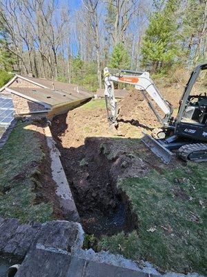 Basement Waterproofing Etc. Digging up an underground tunneled, foundation so that we can investigate a leaking problem