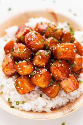 Sesame and bean curd over white rice