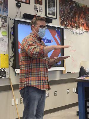 Mr flessa teaching woodshop class.