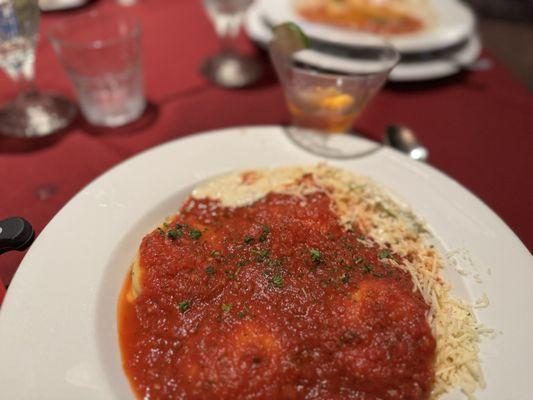 Ravioli stuffed with ricotta slow simmered marinara!