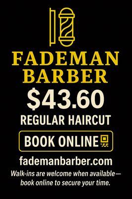 $43.60 for regular haircut, book online!