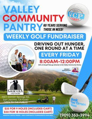 We host weekly golf fundraisers!