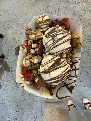 The hazelnut bubble waffle in a bowl. Amazing!