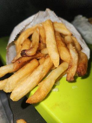 Dried, hard, and burned fries