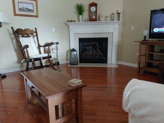 Hardwood floor installed in a diagonal pattern