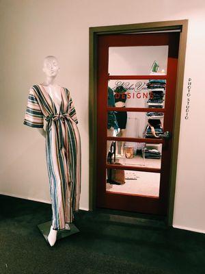 This is the front door of our showroom! We update our beautiful mannequin weekly to show you our updated piece!
