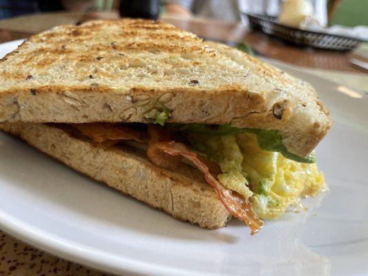 Bacon, egg and avocado sandwich