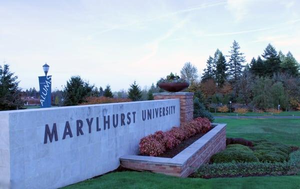 The entrance to Marylhurst University's campus is easy to find on Highway 43, just 10 minutes south of Portland, Oregon.