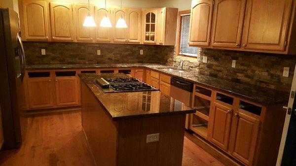Feratto granite with stone back splash