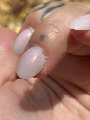 You can see the nail is already lifting. The guy was so fast he didn't take time to shape them better.