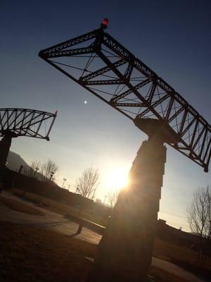 Replica bridges are mounted so people can physically rotate the art sculpture pieces. So cool!