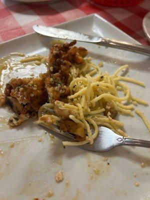 Chicken Francesca with spaghetti ( sorry it was so good I started eating quickly!)