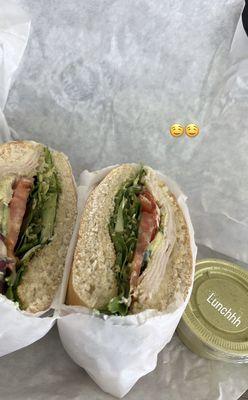 Ciabatta turkey sandwich with mild sauce and a Baja guava to go with.