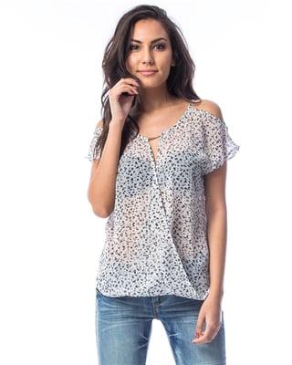 White Cold Shoulder Overlap Chiffon Top $12.00 S, M, L