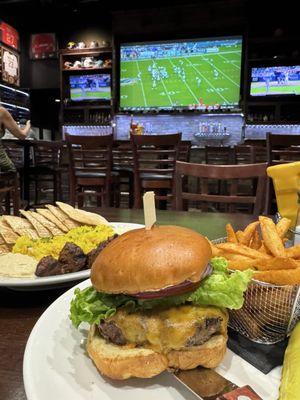 Burger and filet steak kebab