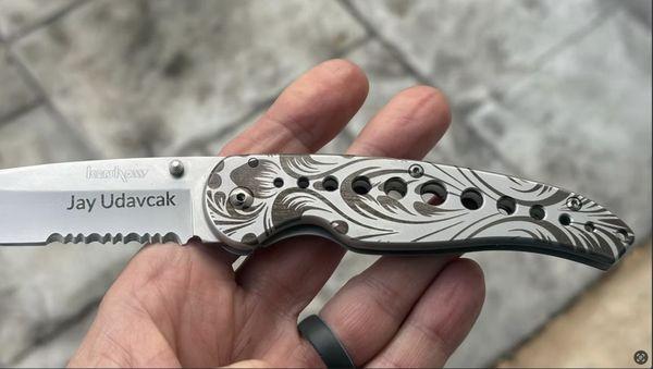 Custom laser engraving EDC knife