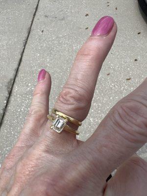 My estate diamond was cleaned, and the prongs were checked to and I was able to see what was engraved in my estate family wedding band.