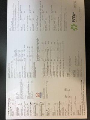 Wisp Mountain Park pricing menu
