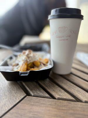 Cinnamon Streusel Breve and Palisade Peach Waffle