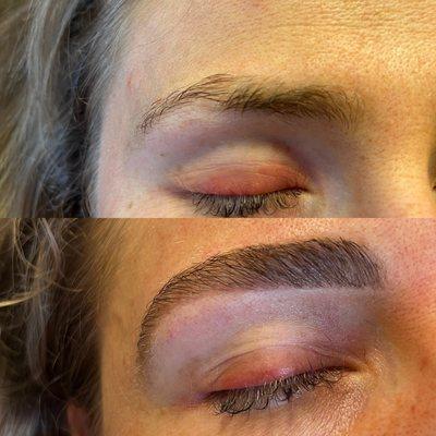 Before and After custom brow shaping and tint