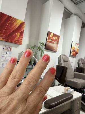 Beautiful nail work. Notice all their new chairs. Nice heated seat massage chairs.