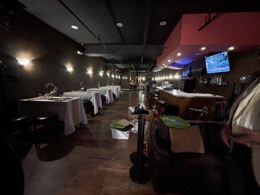 Venue space during set up the night before a sweet 16