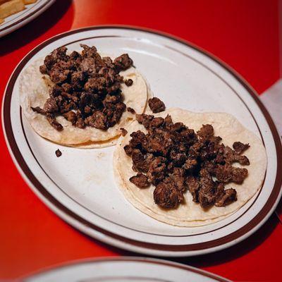Carne asada tacos (plain) / $8.32