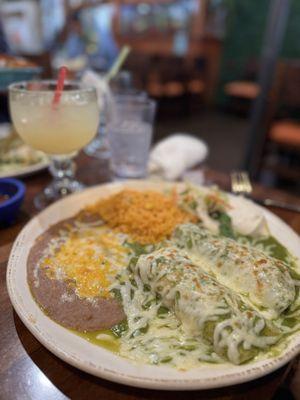 Chimichanga meal with rice and beans