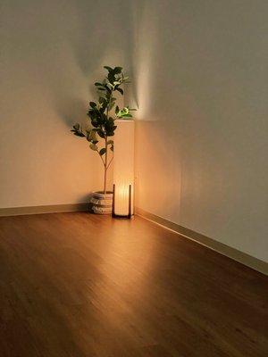 Ambient lighting in our yoga room for a peaceful atmosphere.
