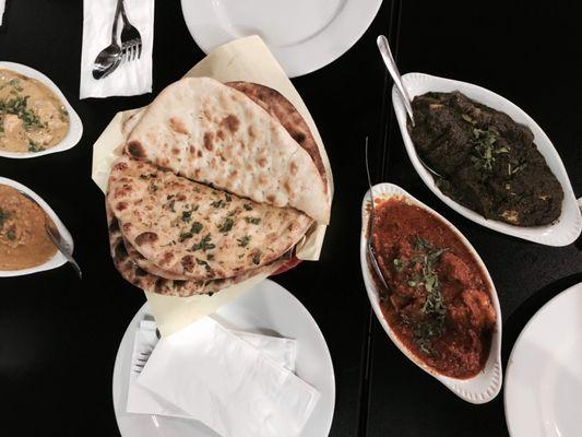 Fish Curry Masala, Palak Paneer, Garlic Naan
