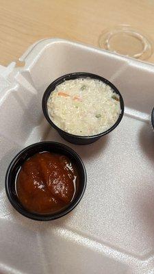Slaw and cocktail sauce. Too much mayo in slaw for me.