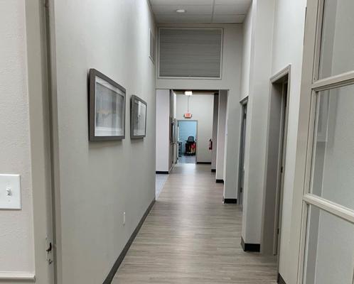 Hallway leading into laboratory testing room