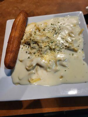Fettuccine Alfredo...tasted as bad as it looked and misspelled on the menu. They could have found correct spelling on the jar!