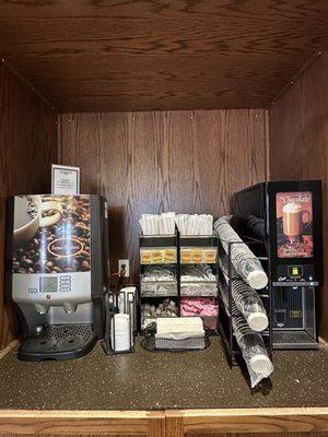 Coffee, decaf, hot chocolate available