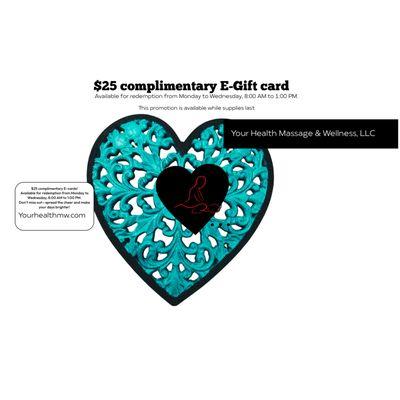 A $25 complimentary e-gift card is included with any appointment booked on Mondays and Tuesdays between 8:00 AM and 1:00 PM.