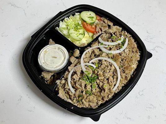 Lamb over Basmati Rice with lettuce and garlic aioli