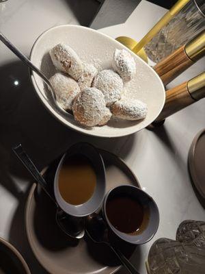 Beignets with Caramel and Chocolate Sauce
