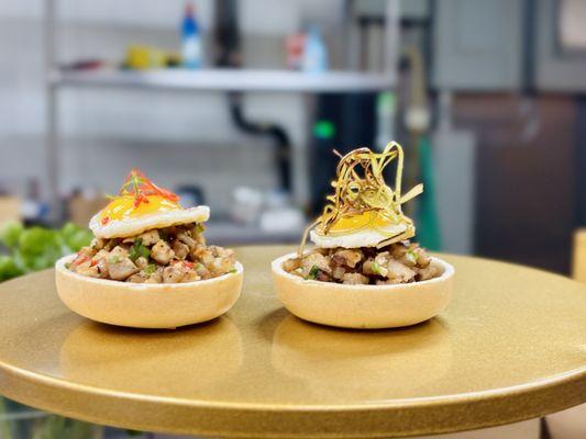 Pork Sisig and Chicken Sisig in a cup