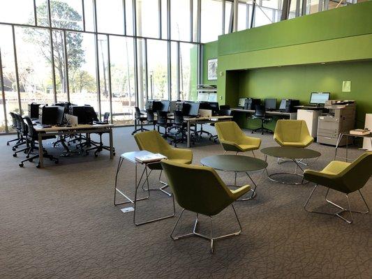 Inside, plenty of sitting areas and study stations.