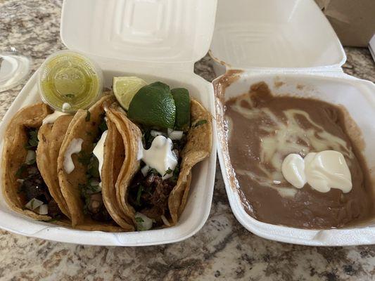 3 Lenqua tacos and beans
