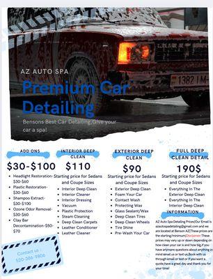 AZ Auto Spas Car Detailing Prices