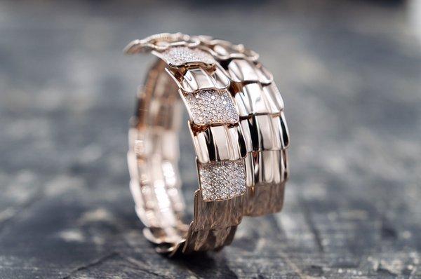 18K Rose Gold Diamond Flexible Fabulous Bracelet, Garavelli, Italy