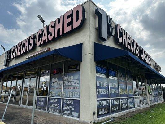 Tejas Insurance Agency is located inside the Check Cashing store.