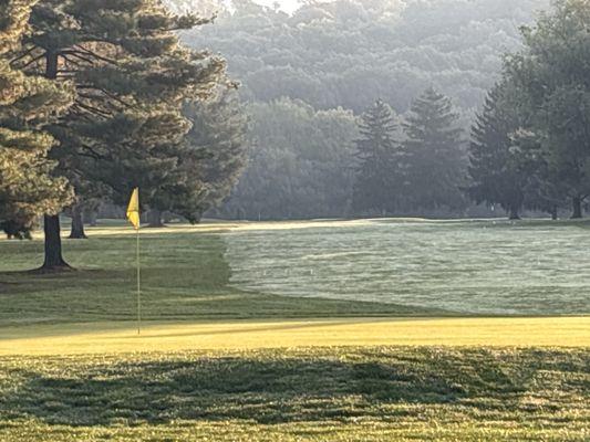 Dew covered fairway.