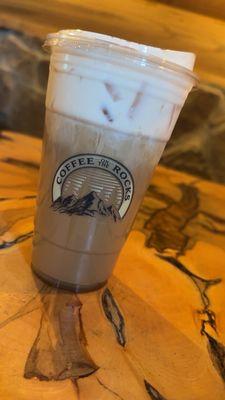 The Mountain Sunrise with an extra shot & carmel cold foam - SO GOOD!