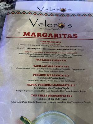 Margaritas menu