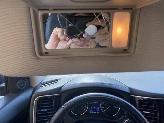 Broken sun visor mirror