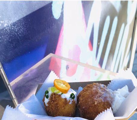 Left: kumquat jalapeño pepper ball Bottom: kumquat jam dessert ball